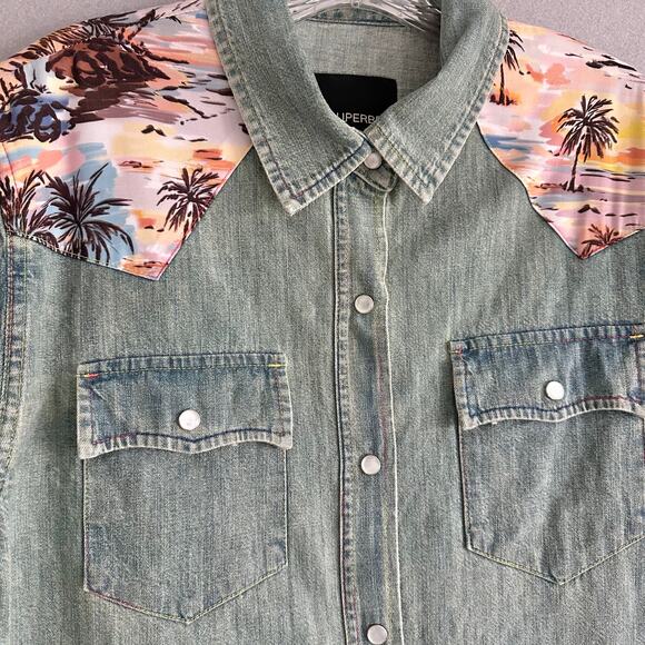 Le Superbe Surf Cowboy Pearl Button Western Shirt Sun Faded Denim Revolve Sz 8 - Picture 5 of 12